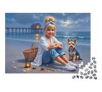 Ragazza e Cane al Mare Puzzle 1000 Pezzi Carta per Adulti Sera sulla Spiaggia Puzzle per Famiglia Relax Arredo Regalo Festa 52x38cm/1000pcs