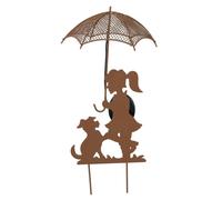 Ragazza e cane rustico ad energia solare con ombrellone LED luce decorazione ...