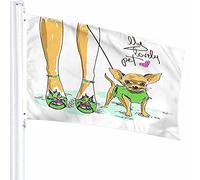 Ragazza e Chihuahua Flag Decor 3x5 Ft Gambe Moda Scarpe Little Cartoon Dog My Lovely Pet Modello stampato in poliestere Decorazioni per esterni per case e giardini