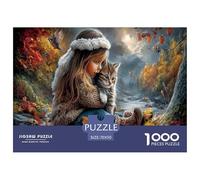 Ragazza e gattino Jigsaw Puzzle Impossible 1000 Pezzi Foresta con torrente autunnale Decorazione Per La Casa. Rilassamento E Intelligence Per Adulti E Bambini Da 12 Anni 70x50cm/1000pcs