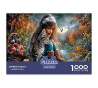 Ragazza e gattino Puzzle Impossibili 1000 Pezzi Foresta con torrente autunnale Decorazione Per La Casa. Giochi Rilassamento E Intelligence Per Adulti E Ragazzi Da 14 Anni 70x50cm/1000pcs