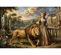 Ragazza e Leone del Rinascimento Puzzle 1000 Pezzi,Cartone Di Qualità,Gioco Educativo,Sfida Impossibile,Idea Regalo,Decorazione Casa,Adulti E Ragazzi,dai 14 Anni,Antistress 70x50cm
