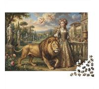 Ragazza e Leone del Rinascimento Puzzle in Legno 500 Pezzi Adulti E Ragazzi,Gioco Educativo,Legno,dai 14 Anni,Sfida Impossibile,Decorazione Casa,Idea Regalo,Antistress (52x38cm)