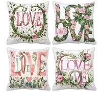 Ragazza Federe Cuscini Divano 40x40 Cuscini da Esterno Impermeabili Lino Set di 4 Lettere d'amore Cushion Covers per Soggiorno Divano Primavera Estate Esterno Giardino Panca Decorativi Regalo d20-7