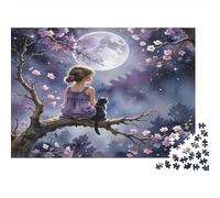 Ragazza gatto luna Puzzles 1000 Pezzi In Cartone Pressato, Un Classico Puzzle A Pezzi Per Enigma Ultra Difficile, Ideale Per Hobby Invernale, Il Miglior Regalo Per Gli Amanti Dei Puzzle 38x26cm