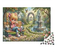 Ragazza giardino e fontanaPuzzle Da 1000 Pezzi Cartone Spesso favola primavera Fai Da Te Per Anziani Allenamento Cognitivo, Tempo Libero, Legame Familiare 52x38cm/1000pcs
