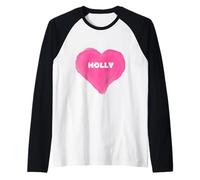 Ragazza Holly nome con cuore cuore amore figlia bambini Maglia con Maniche Raglan