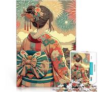 Ragazza in kimono anime che guarda i fuochi d'artificio Puzzle 1000 pezzi per adolescenti Giochi educativi fai da te Decorazioni e regali unici per la casa 38x26cm