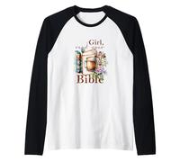 Ragazza Leggi la Tua Bibbia Christian Faith Gesù Libro Maglia con Maniche Raglan