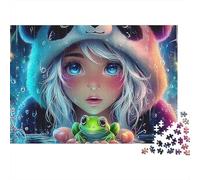 Ragazza Panda Puzzle 1000 Pezzi Difficile Adulti Ragazza Anime Cappello Panda Rana Pioggia Premium Spesse Resistenti Alta Qualità Vivaci Antistress Gioco 70x50cm/1000pz