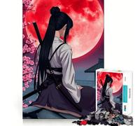 Ragazza samurai sotto la luna rossa - Puzzle da 1000 pezzi per adolescenti - Gioco di logica per tutta la famiglia - Bordo trasparente - Una piacevole sorpresa (50x75cm)