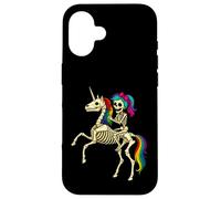 Ragazza scheletro che cavalca uno scheletro unicorno Custodia per iPhone 16