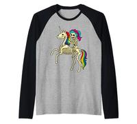 Ragazza Scheletro Che cavalca Uno Scheletro Unicorno Maglia con Maniche Raglan
