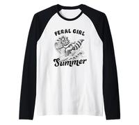 Ragazza selvaggia Estate Surf Raccoon Divertimento Maglia con Maniche Raglan