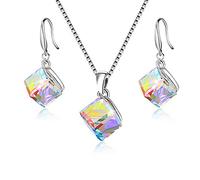 ragazza Spazio cubo oesterreichisch cristallo gancio orecchini e collana arcobaleno Set per le donne - argento sterling 925 matrimonio Engagement Set di gioielli Box Confezione y418 e Argento