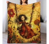 Ragazza sull'altalena Coperta Flanella Calda per la Camera Comfort 32x48in | Plaid morbido, Giardino dei papaveri, per soggiorno e televisione, serate tranquille e momenti piacevoli, 32x48inch(80x120cm)