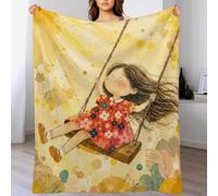 Ragazza sull'altalena Coperta in Flanella Calda per Letto e Lettura 60x80in | Plaid morbido, Giardino fiorito illuminato dal sole, per soggiorno e televisione, comfort quotidiano, 150x200cm(60x80in)