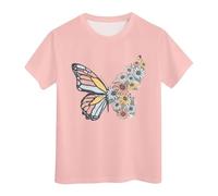 Ragazza T-Shirts Maniche in Chiffon, T-Shirt sul Davanti Cotone Unicolore Stampa Scuola Bambini Manica Corta Moda Primavera ed Estate Maglietta per Girls 5-12 Anni