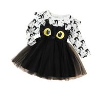 Ragazza Vestito Cotone,Vestito Bambina con Modello Gattino Stampa Vestito Casual Eleganti Manica Lunge Estivo Camicia Festa Tulle Magliette Abito Bimba 2-6 Anni (White, 4-5 Years)