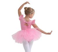 Ragazza Vestito da Balletto Gonne tutù per Ragazze in Tulle a 4 Strati Body per Danza tutù da Balletto Leotard Vestito Ginnastica Manica Corta Ballerina Bambina Body,110,Pink