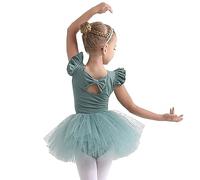 Ragazza Vestito da Balletto Gonne tutù per Ragazze in Tulle a 4 Strati Body per Danza tutù da Balletto Leotard Vestito Ginnastica Manica Corta Ballerina Bambina Body,160, Green