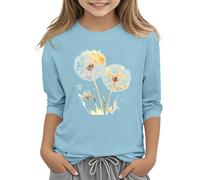 Ragazze 3/4 Maniche Top Girocollo Shirt Casual Athletic Top Maniche A Fantasia Camicetta 314 Anni Io Adesso 1, Blu, 8-9 Jahre