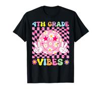 Ragazze 4 ° Grado Vibes Sorriso Faccia Ritorno a Scuola Quarta elementare Maglietta