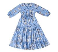 Ragazze Abito floreale primavera e maniche lunghe Vita media e grande Carino Comodo Abito lungo Casual Ragazza Per la Scuola, Azzurro, 18-30 Monate