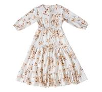 Ragazze Abito floreale primavera e maniche lunghe Vita media e grande Carino Comodo Abito lungo Casual Ragazza Per la Scuola, beige., 5-6 Jahre