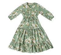 Ragazze Abito floreale primavera e maniche lunghe Vita media e grande Carino Comodo Abito lungo Casual Ragazza Per la Scuola, verde, 5-6 Jahre