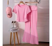 Ragazze adolescenti 2 pezzi/set T-shirt corta a maniche corte con collo rotondo e vestibilità aderente + pantaloni a zampa d'elefante a vita alta, outfit, spiaggia, boho, concerto, palestra 14Y,12Y,13