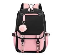 Ragazze Adolescenti Zaino Scuola Medio Studenti Bookbag Outdoor Daypack Con Porta di Ricarica USB 4# Nero Rosa Medium