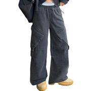 Ragazze Baggy Jeans Dritti Pantalone Palazzo Denim Pantaloni a Gamba Larga in Elasticizzata Sottili Y2K Streetwear Hip Hop Bambina