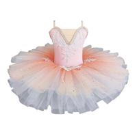 Ragazze Balletto tutù Abito Luccicante Gonfio Tulle Scollo a V Costume Ballerina per Bambine Spettacoli di Danza,Rosa,120