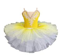 Ragazze Balletto tutù Abito Luccicante Gonfio Tulle Scollo a V Costume Ballerina per Bambine Spettacoli di Danza,Giallo,130