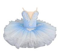 Ragazze Balletto tutù Abito Luccicante Gonfio Tulle Scollo a V Costume Ballerina per Bambine Spettacoli di Danza,Blu,160