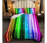 Ragazze Biancheria Da Letto Set Colorato Glitter Stripe Consolatore Per Bambini Adolescenti Arcobaleno Stelle Trapunta Multicolore Set Trapunta Set 2 Pz 135x200cm Dimensione