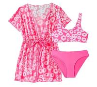 Ragazze Bikini Da Spiaggia - Costume da bagno per bambina costume da bagno a maniche lunghe per bambina con mantello da bagno costume da bagno da spiaggia protezione anti-abrasione (11-12 Years)