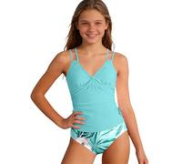 Ragazze Bikini Set Ruffle Bustier Bikini Slip Bambini Tankini Due Pezzi Costumi da Bagno Estate Stampa Floreale Spiaggia Surf Costume da Bagno Costume Intero con Spalline Regolabili #I317A