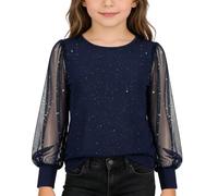 Ragazze Camicie a Maniche Lunghe Paillettes Glitterate Maglietta Bambine 4-14 Anni Costume di Carnevale Capodanno Elegante Moda Manica Lunga Top Girocollo Camicia a Tunica Festive Patchwork in Pizzo
