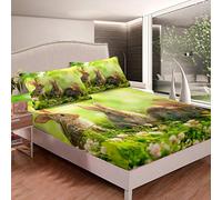 Ragazze Carino Coniglio Biancheria Da Letto Girly 3D Bella Animale Pet Lenzuolo Con Angoli Conigli Stampa Lenzuolo Set Verde Natura A Letto Camera Da Letto 3 Pz