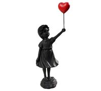Ragazze con scultura moderna della statua del giardino globale, ragazze con scultura a palloncini | Figure in resina d'arte, ornamenti, cuore rosso per la casa, scrivania, giardino, decorazione