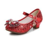 Ragazze con Tacco Alto e Paillettes Glitterate per Bambini con Fiocco Principessa Scarpe da Prestazione per Studenti (Adolescente,Numero 36,Rosso)