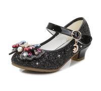 Ragazze con Tacco Alto e Paillettes Glitterate per Bambini con Fiocco Principessa Scarpe da Prestazione per Studenti (Bimbo,Numero 26,Nero)