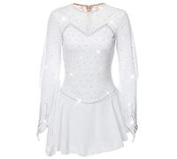 Ragazze Del Vestito Da Prestazione Di Pattinaggio Di Figura Tuta Da Pattinaggio Su Ghiaccio A Maniche Lunghe Abito Da Ballo Di Pattinaggio Di Cristallo Abiti Da Pattinaggio A Rotelle,Bianca,11_13Years