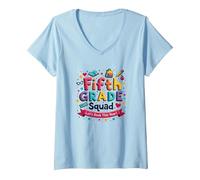Ragazze della Squadra di Quinta elementare Rock Quest Anno Spirito Scolastico Maglietta con Collo a V, Donna, Celeste, S