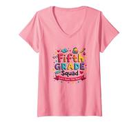 Ragazze della Squadra di Quinta elementare Rock Quest Anno Spirito Scolastico Maglietta con Collo a V, Donna, Rosa, XXL