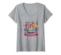 Ragazze della Squadra di Quinta elementare Rock Quest Anno Spirito Scolastico Maglietta con Collo a V, Donna, Grigio Melange, M