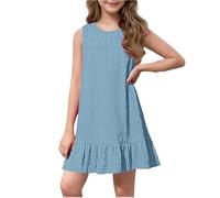 Ragazze Estate Midi Dress Offerte Abito Elegante Bambina 5-15 Anni Vestito Estivo Ragazza Senza Maniche con Scollo Rotondo Vestiti Eleganti Bambine Allentato Swing Festa Spiaggia Quotidiane Uscire