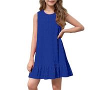 Ragazze Estate Midi Dress Offerte Abito Elegante Bambina 5-15 Anni Vestito Estivo Ragazza Senza Maniche con Scollo Rotondo Vestiti Eleganti Bambine Allentato Swing Festa Spiaggia Quotidiane Uscire
